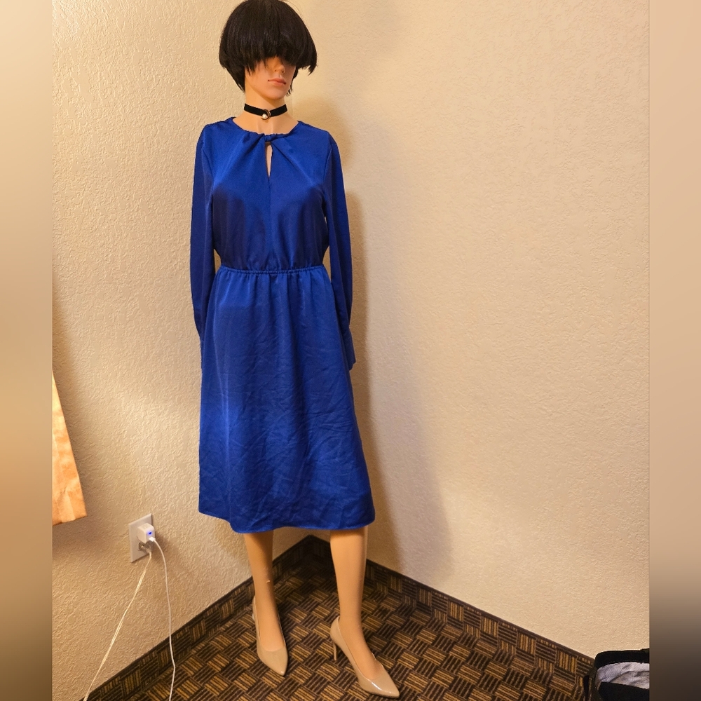 H&M Blue Mock Neck Bishop Sleeve Dress